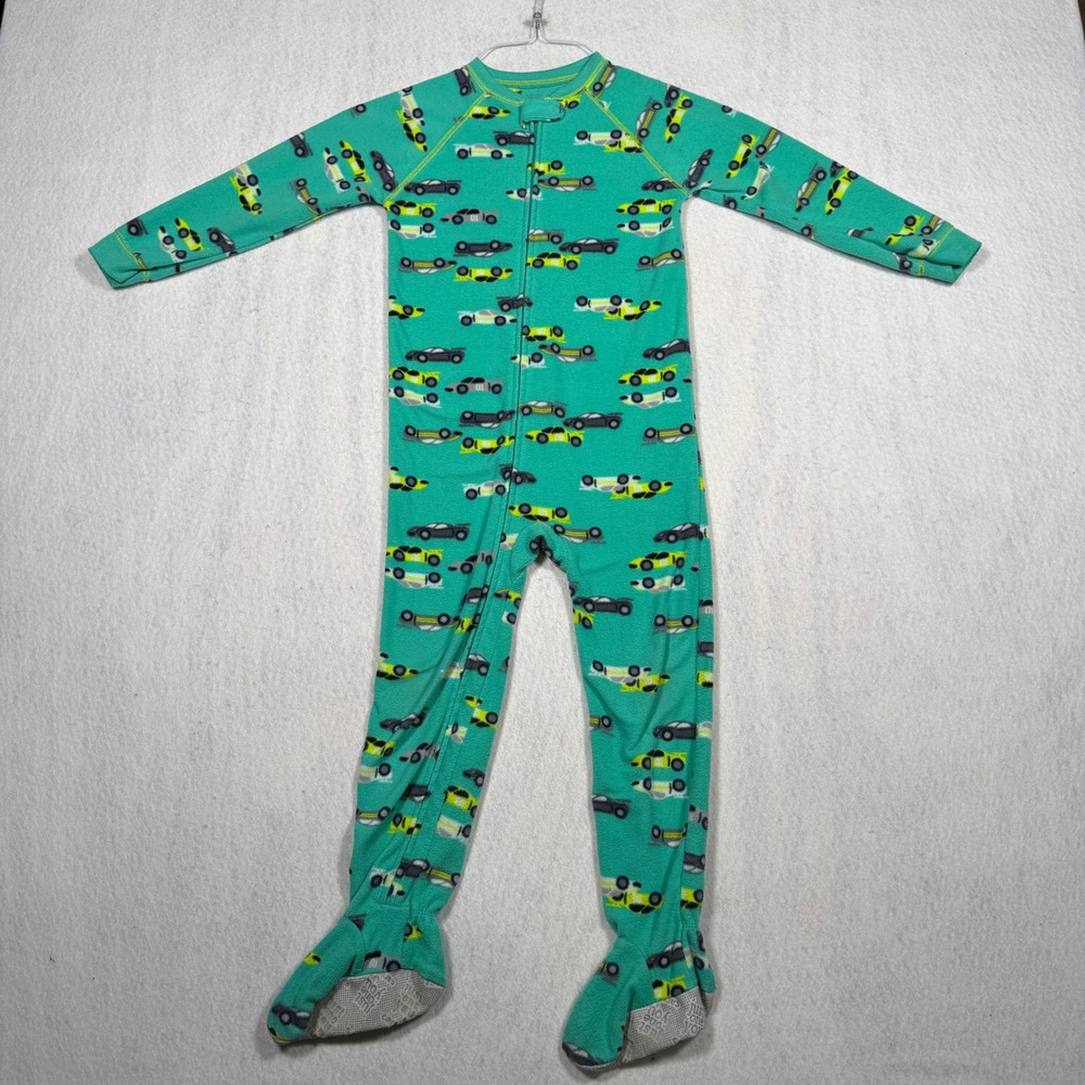 Just One You Carters Boys 5T Fleece Footed Sleeper Teal Green Race Car Pajamas